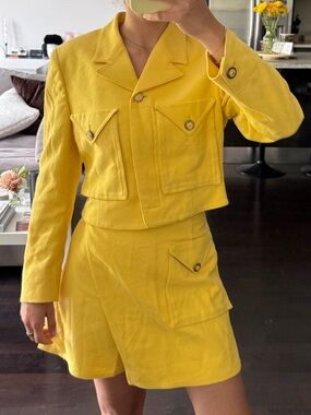 Versace Yellow Cropped Blazer and Skort Set